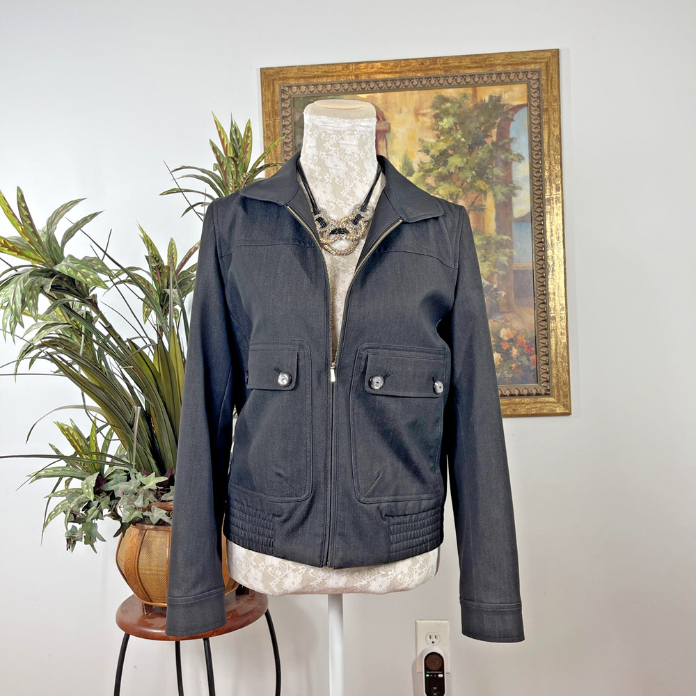 Sharagano Black Full Zipper Front Military Jacket Women's 4 Stretch Lightweight